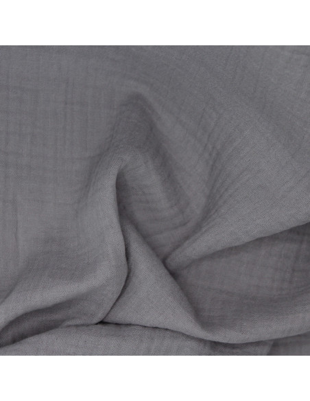Double gaze de coton BIO unie gris éléphant