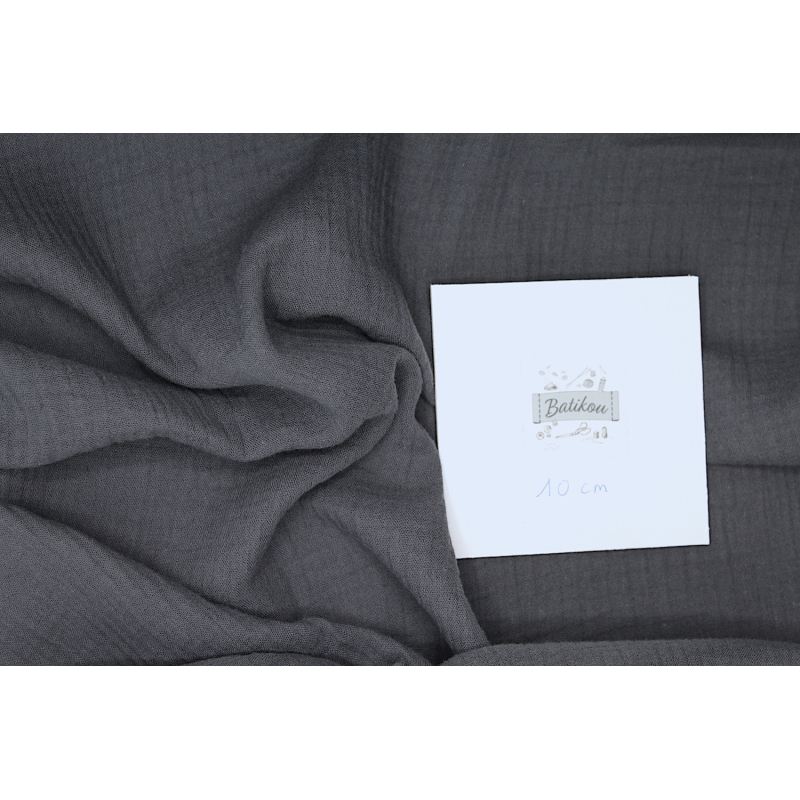 Double gaze de coton BIO unie gris météorite