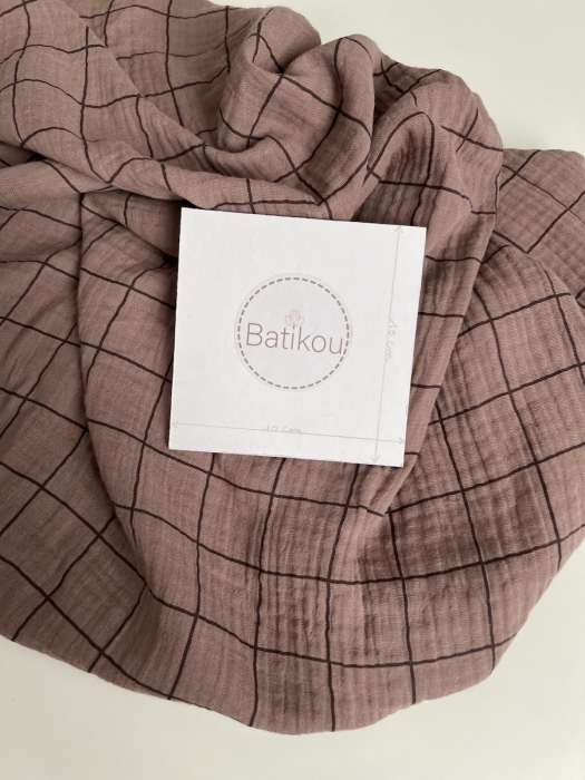 Double gaze de coton Jacques blanc carreaux châtaigne / café noir