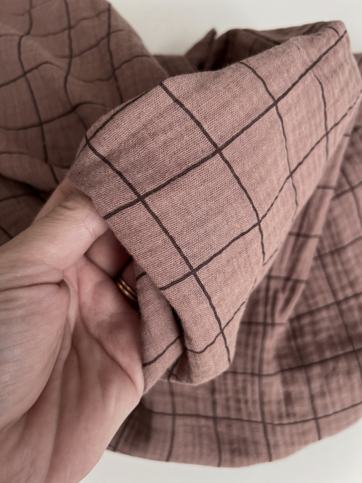 Double gaze de coton Jacques blanc carreaux châtaigne / café noir