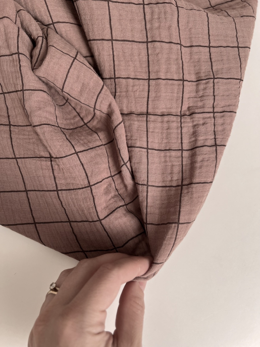 Double gaze de coton Jacques blanc carreaux châtaigne / café noir