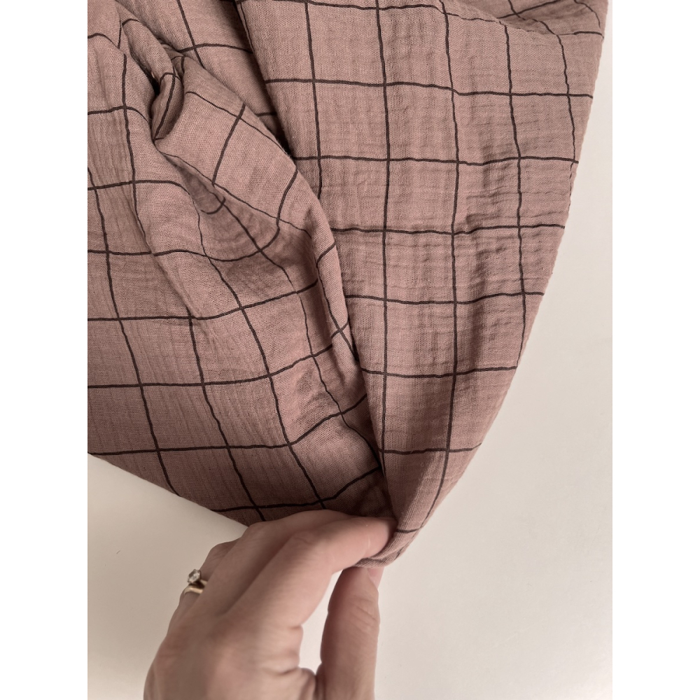 Double gaze de coton Jacques blanc carreaux châtaigne / café noir