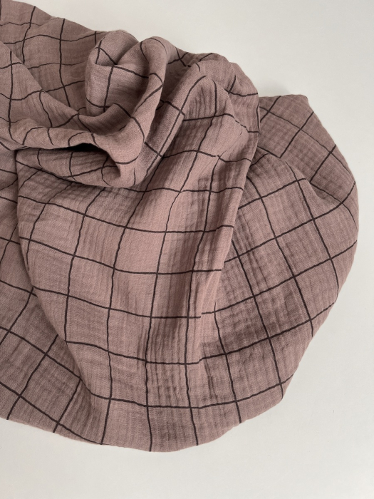 Double gaze de coton Jacques blanc carreaux châtaigne / café noir