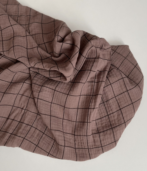 Double gaze de coton Jacques blanc carreaux châtaigne / café noir