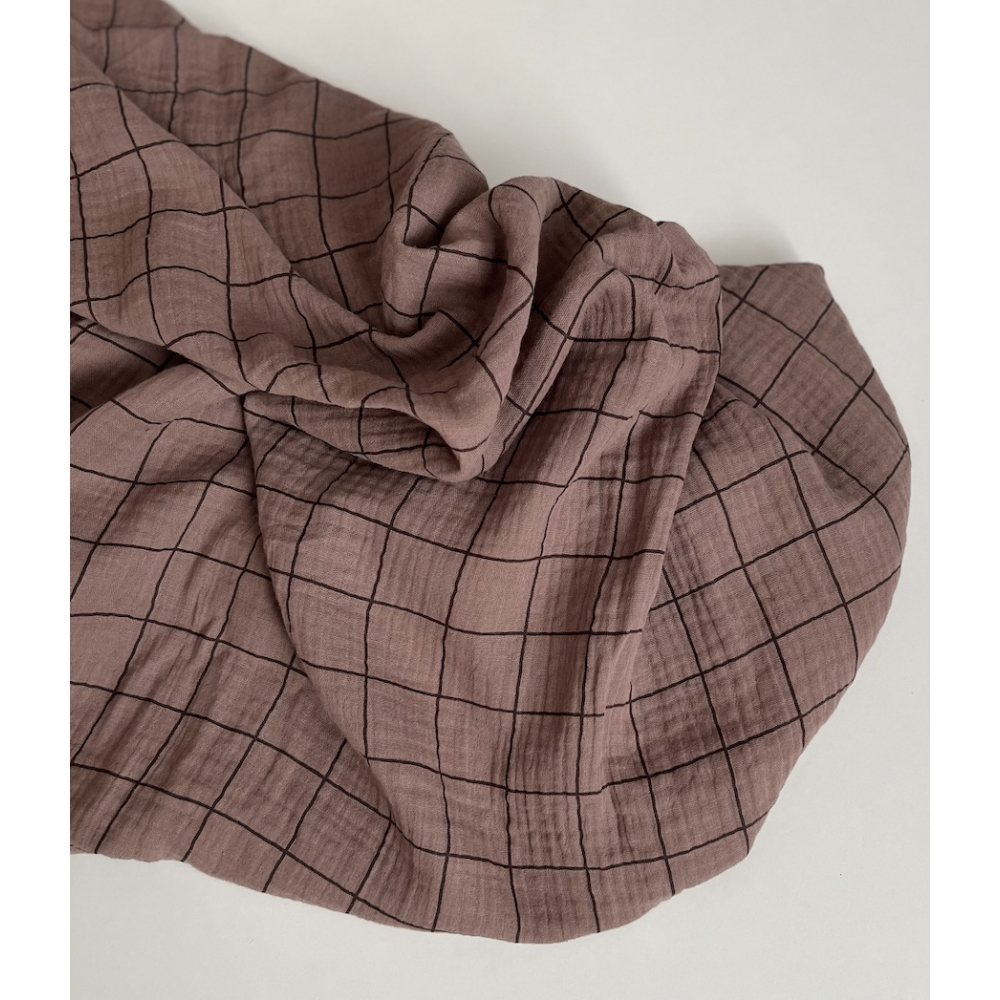 Double gaze de coton Jacques blanc carreaux châtaigne / café noir