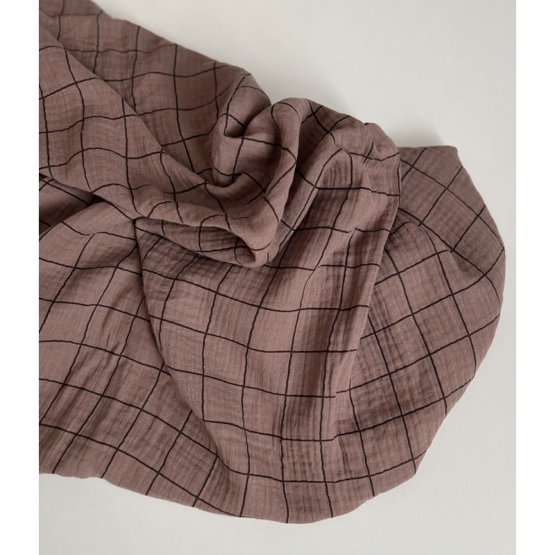 Double gaze de coton Jacques blanc carreaux châtaigne / café noir