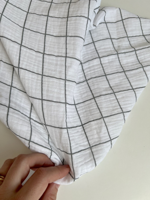 Double gaze de coton Jacques blanc carreaux vert de gris