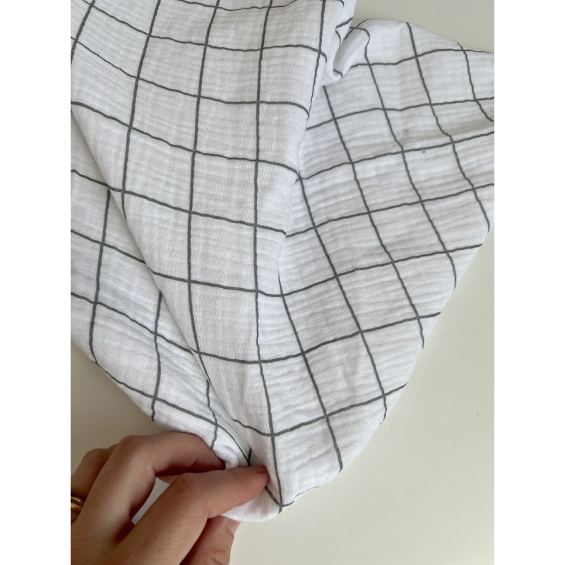 Double gaze de coton Jacques blanc carreaux vert de gris