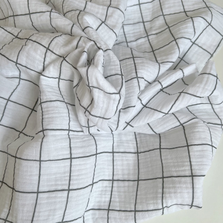 Double gaze de coton Jacques blanc carreaux vert de gris