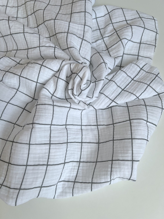 Double gaze de coton Jacques blanc carreaux vert de gris