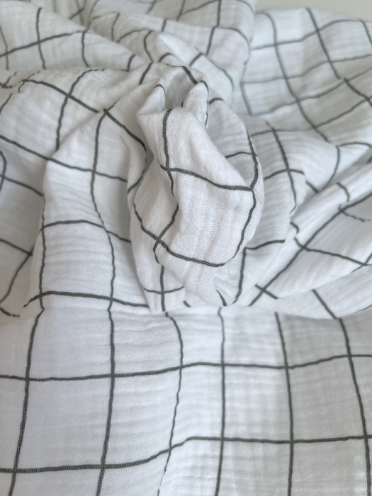 Double gaze de coton Jacques blanc carreaux vert de gris