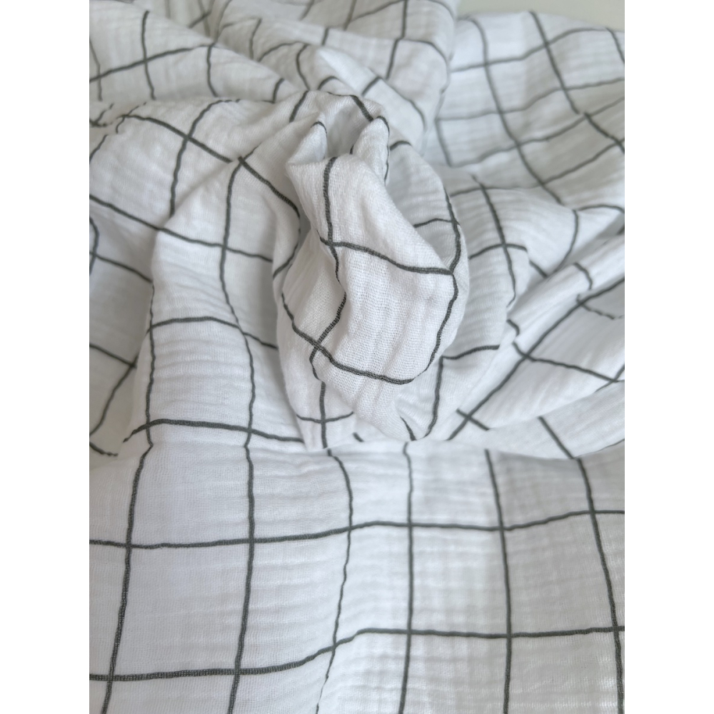 Double gaze de coton Jacques blanc carreaux vert de gris