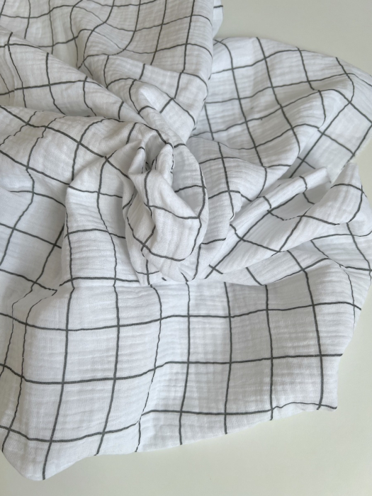 Double gaze de coton Jacques blanc carreaux vert de gris