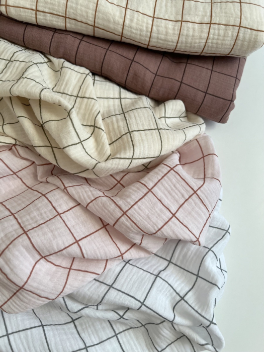 Double gaze de coton Jacques blanc carreaux vert de gris