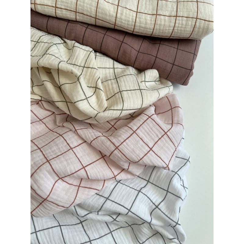 Double gaze de coton Jacques rose carreaux bois de rose