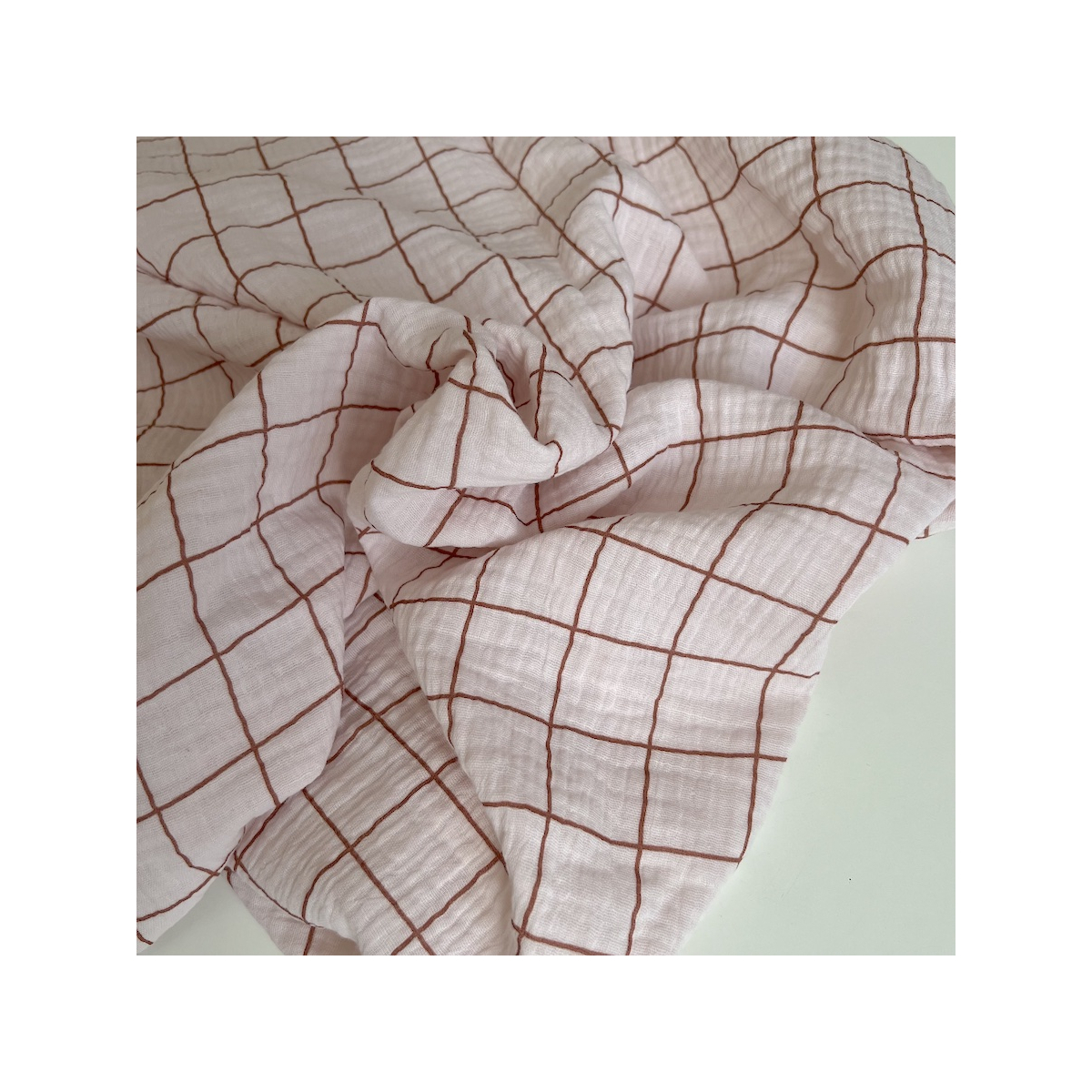 Double gaze de coton Jacques rose carreaux bois de rose