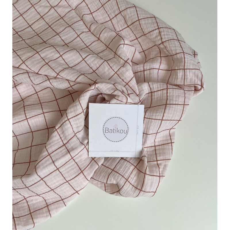 Double gaze de coton Jacques rose carreaux bois de rose