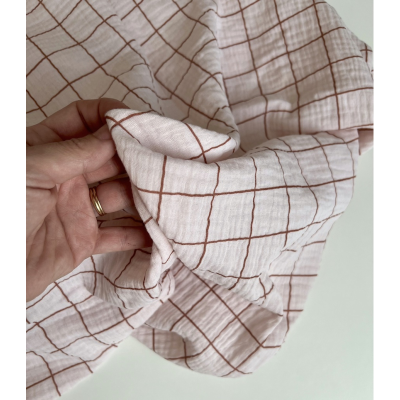 Double gaze de coton Jacques rose carreaux bois de rose