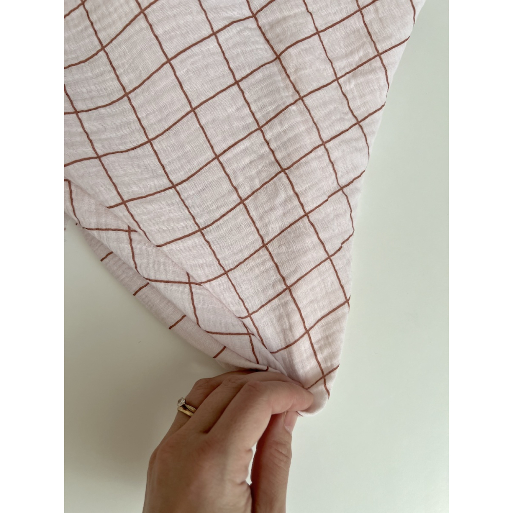 Double gaze de coton Jacques rose carreaux bois de rose