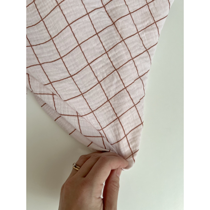 Double gaze de coton Jacques rose carreaux bois de rose