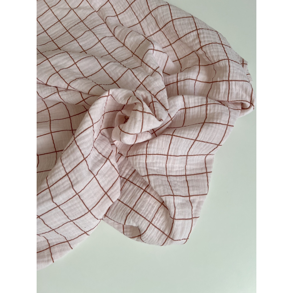 Double gaze de coton Jacques rose carreaux bois de rose