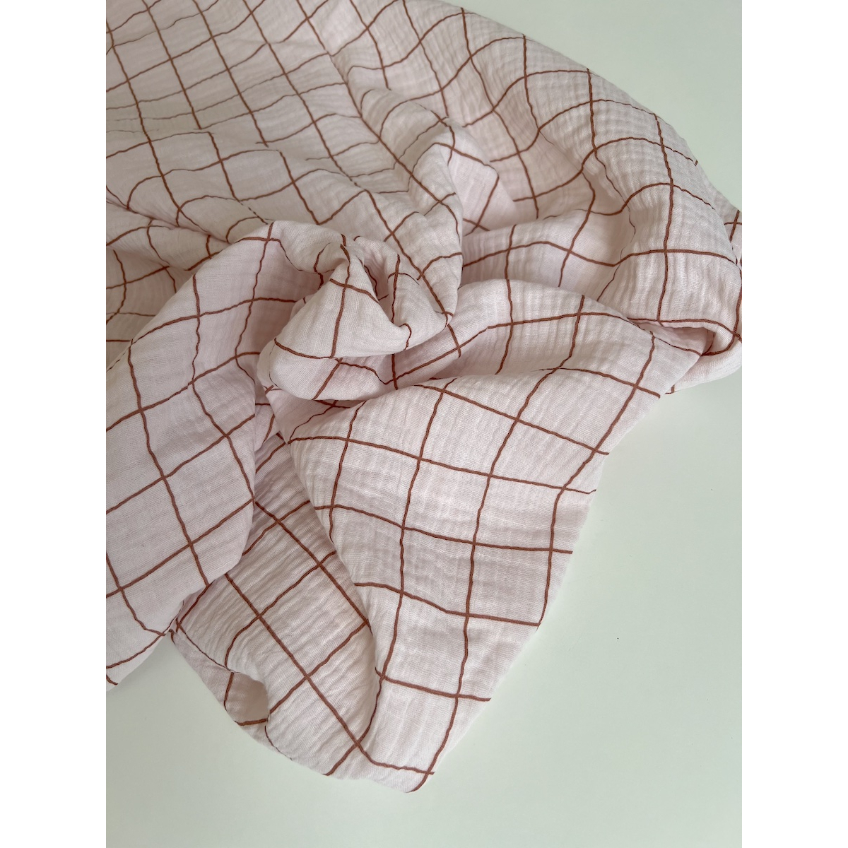 Double gaze de coton Jacques rose carreaux bois de rose