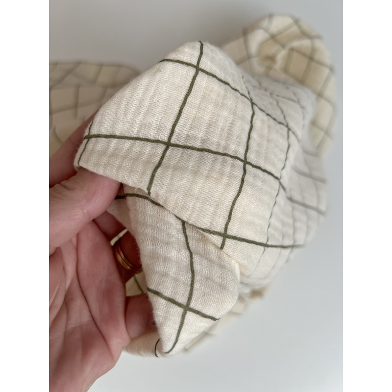 Double gaze de coton Jacques écru carreaux fougère Batikou - 2