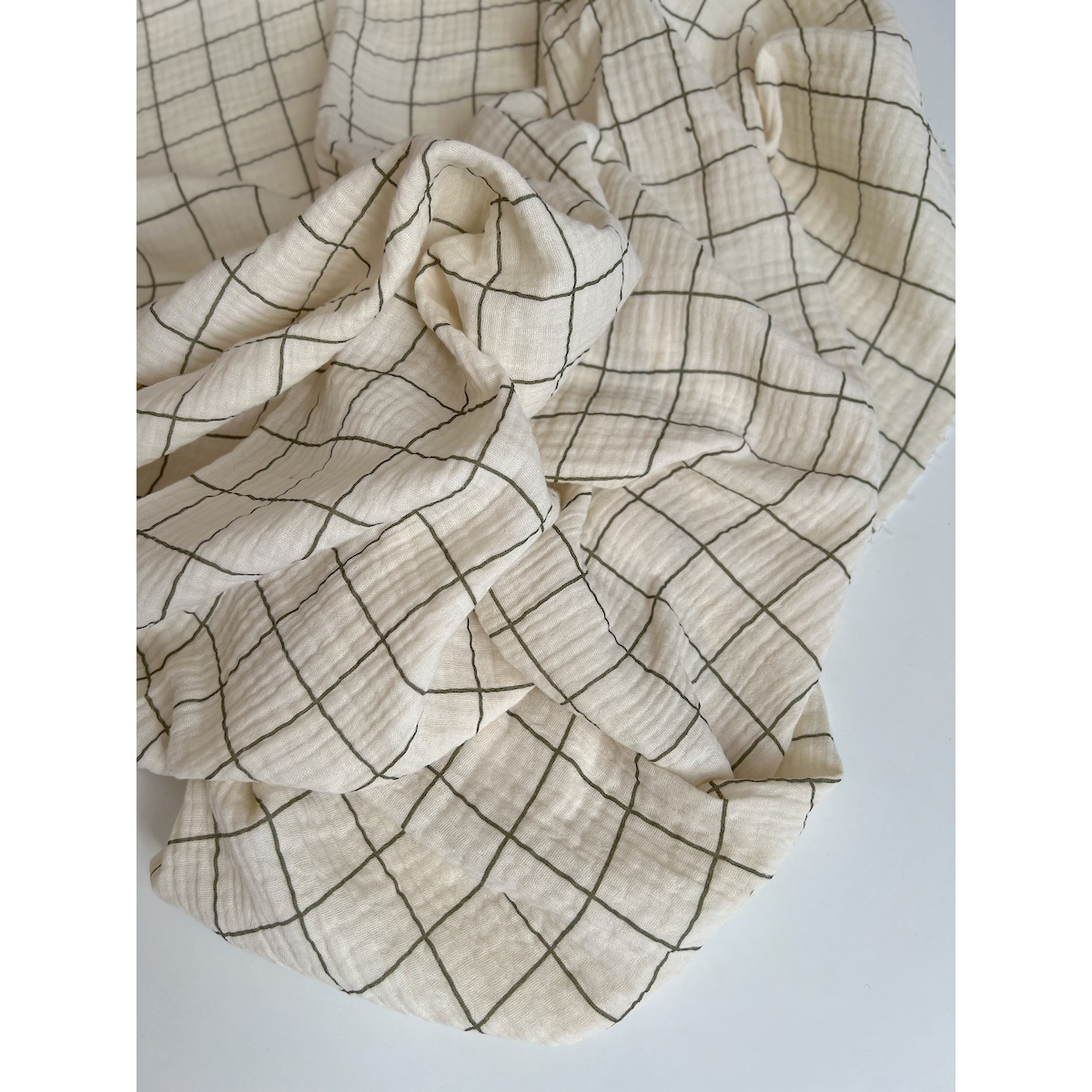 Double gaze de coton Jacques écru carreaux fougère Batikou - 7