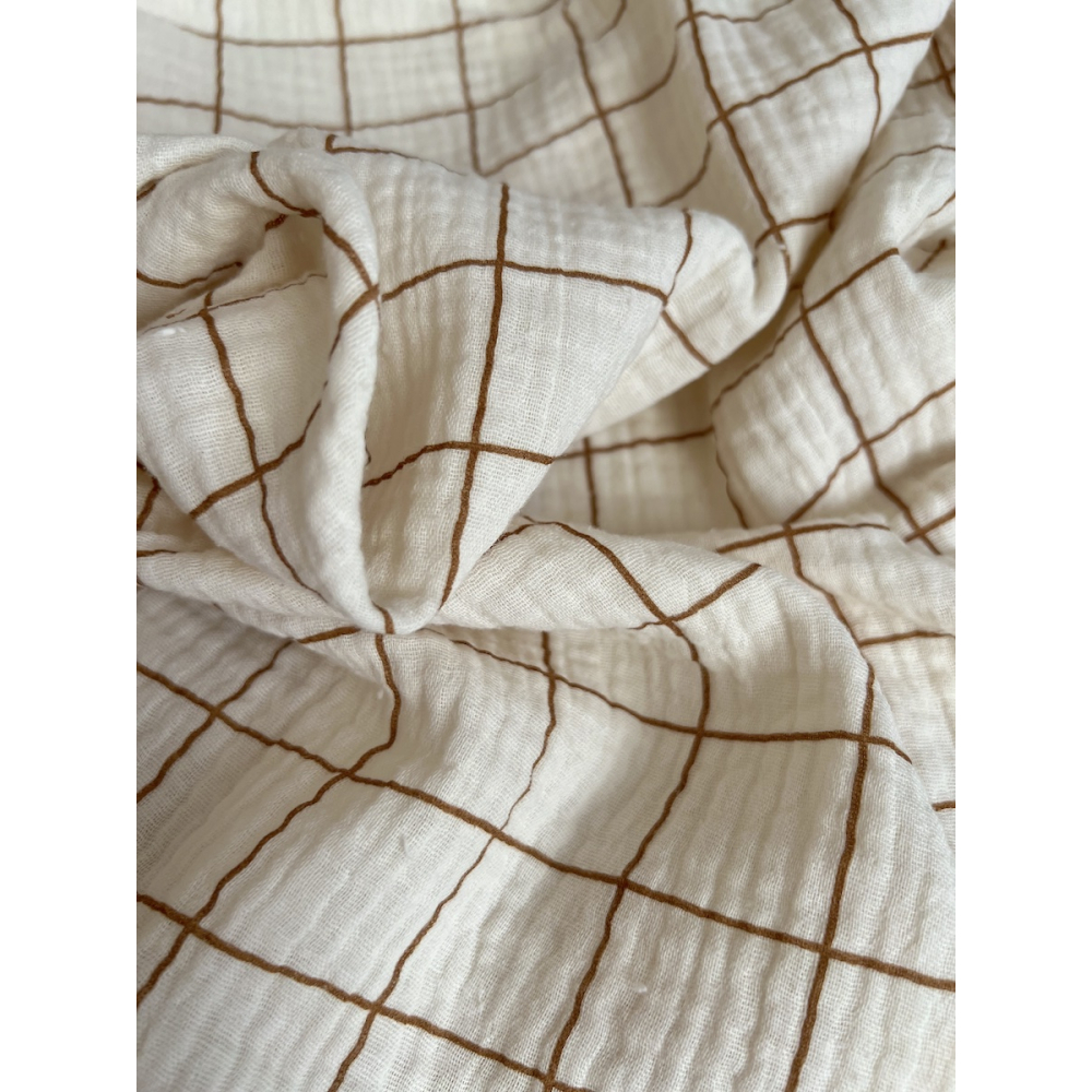 Double gaze de coton Jacques écru carreaux cassonade Batikou - 3