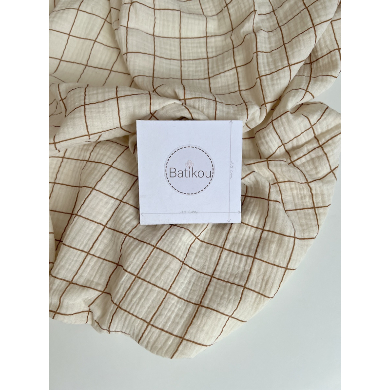 Double gaze de coton Jacques écru carreaux cassonade Batikou - 4