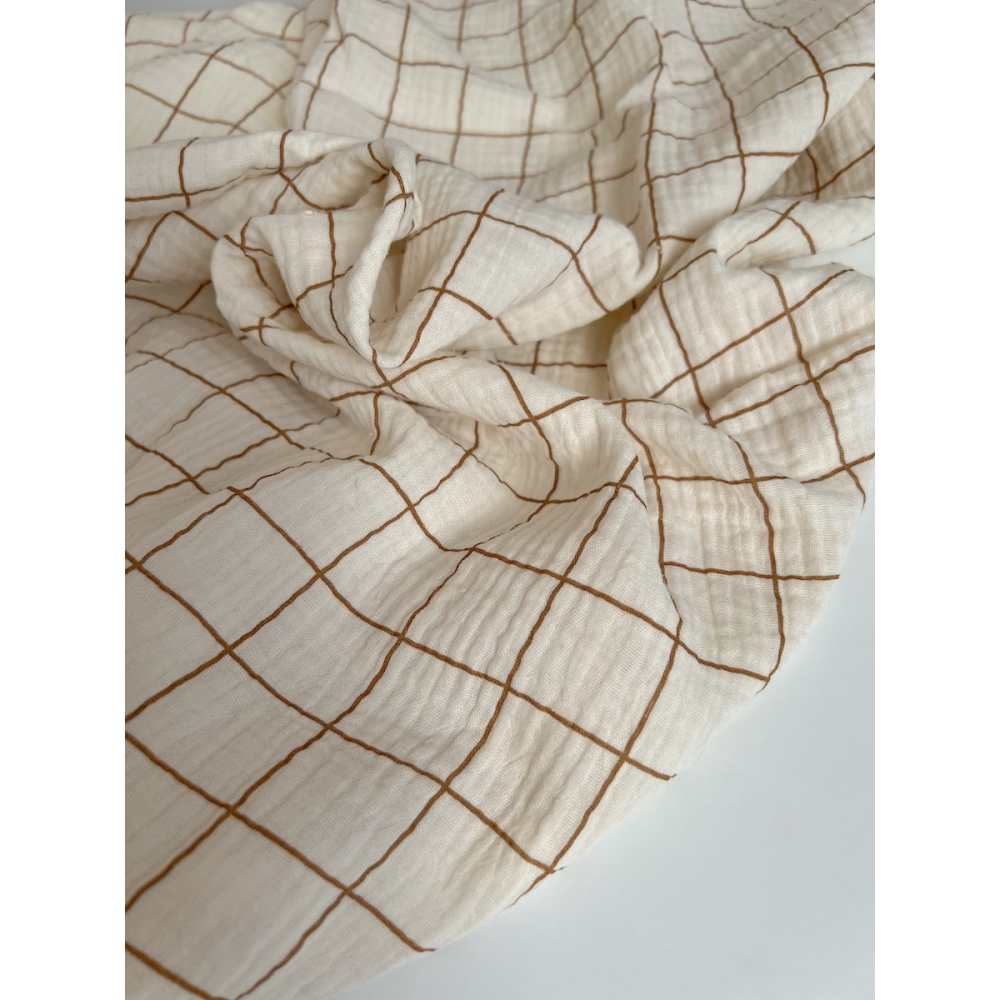 Double gaze de coton Jacques écru carreaux cassonade Batikou - 8