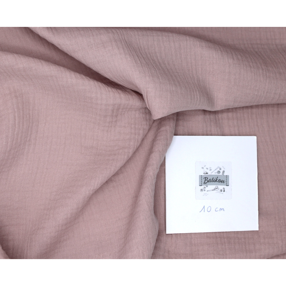 Double gaze de coton BIO unie vieux rose