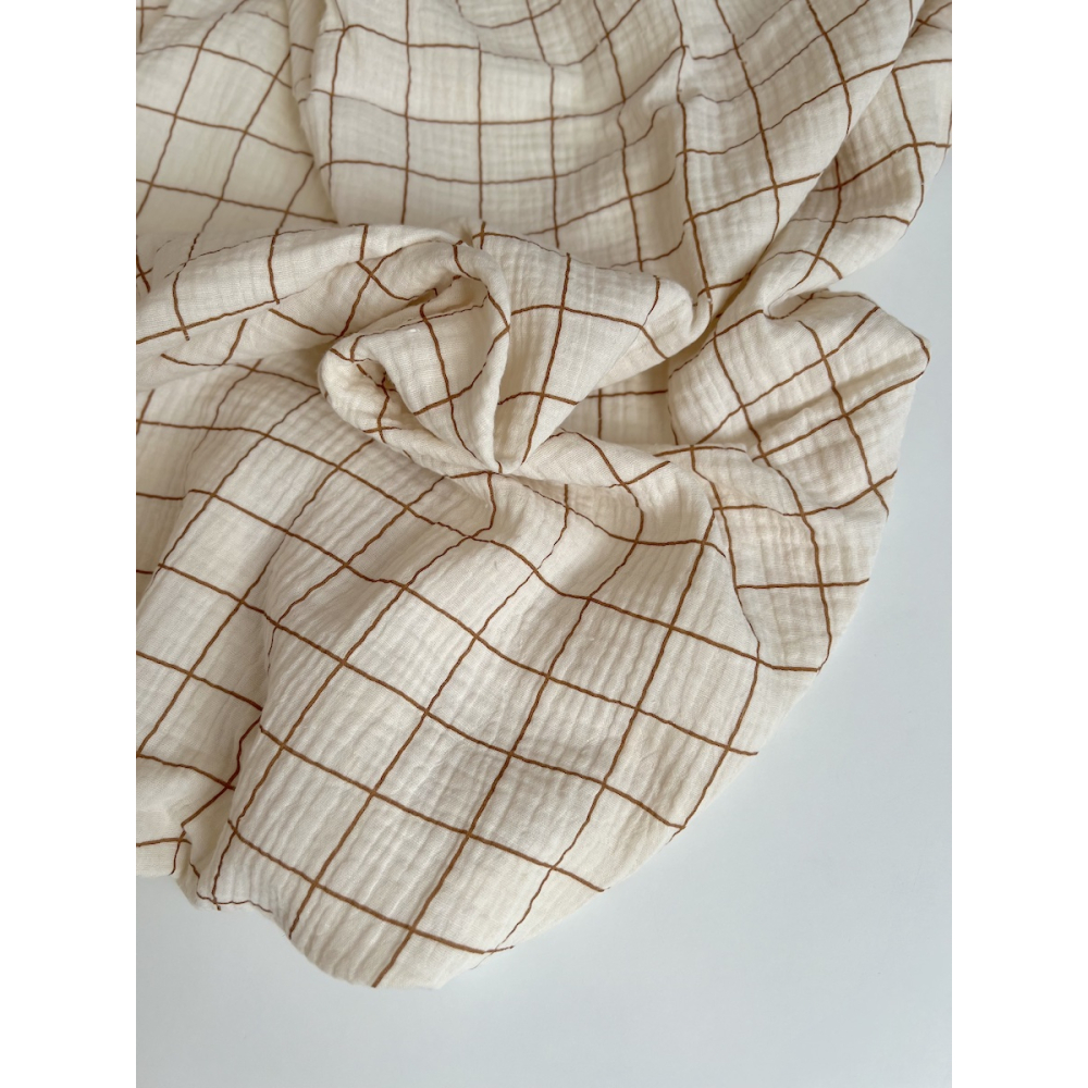 Double gaze de coton Jacques écru carreaux cassonade Batikou - 9