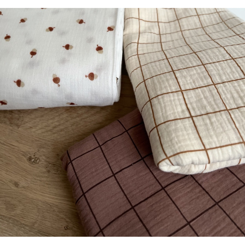 Double gaze de coton Jacques écru carreaux cassonade Batikou - 10