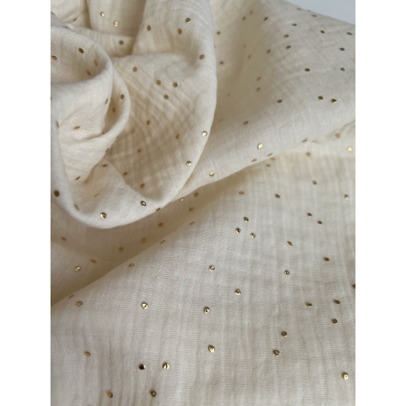 Double gaze de coton Pimiz écru à pois dorés