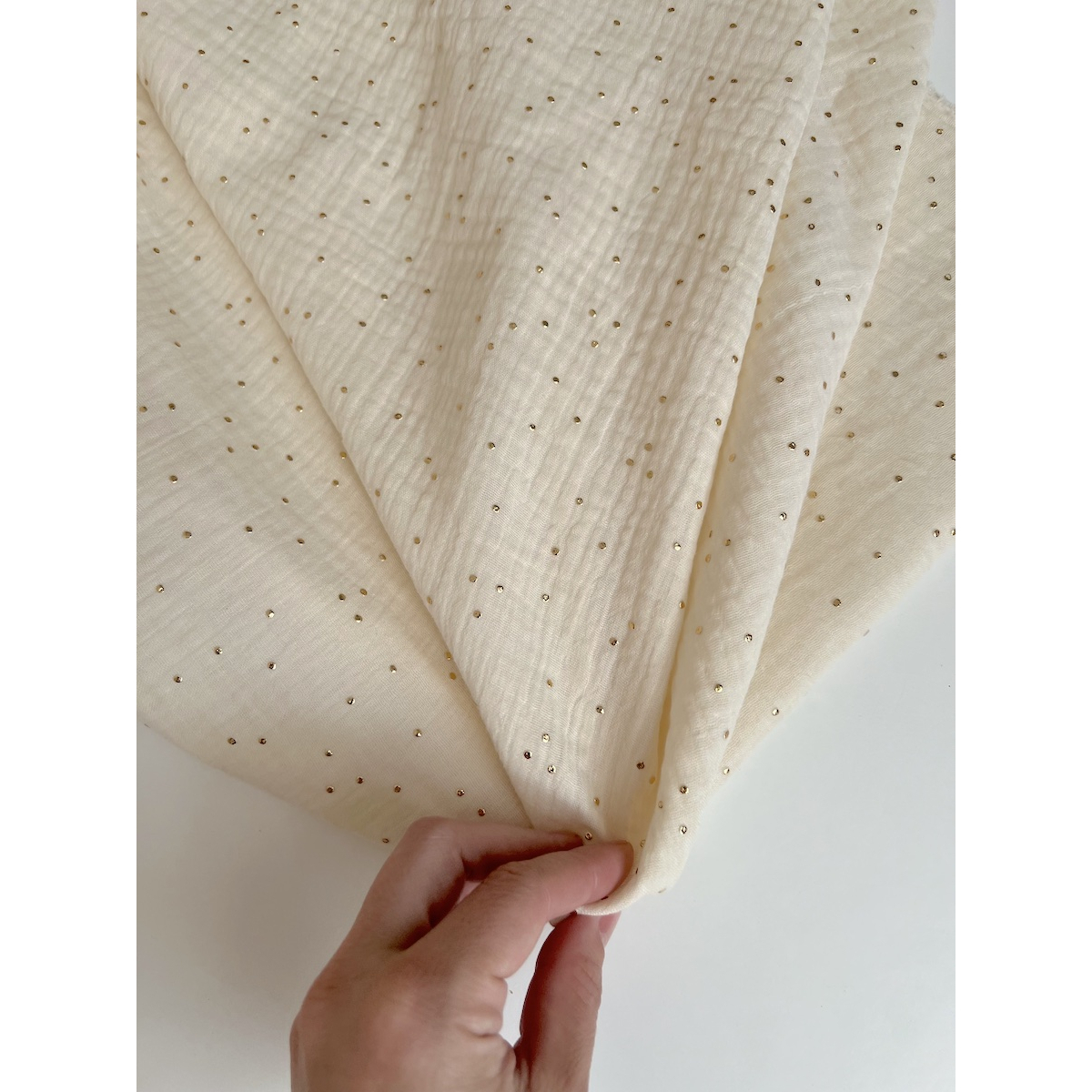 Double gaze de coton Pimiz écru à pois dorés