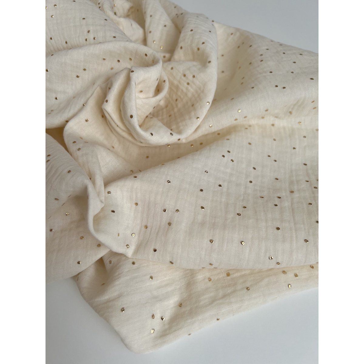 Double gaze de coton Pimiz écru à pois dorés
