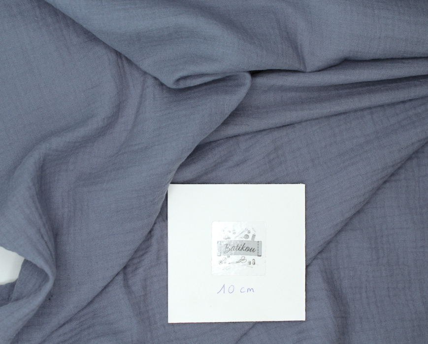 Double gaze de coton BIO unie bleu vénitien