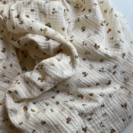 Double gaze de coton Nelsi écru motif cuivré Double gaze de coton Nelsi écru motif cuivré