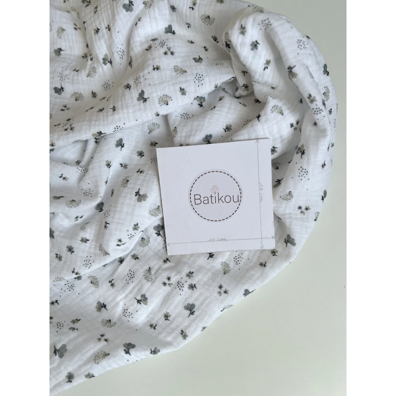 Double gaze de coton Nelsi blanc motif gris