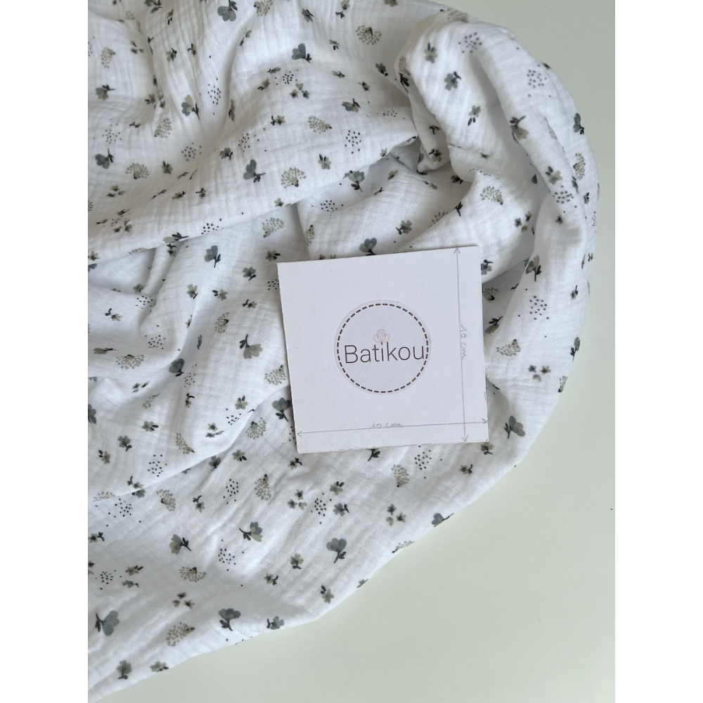 Double gaze de coton Nelsi blanc motif gris