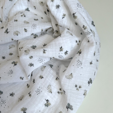Double gaze de coton Nelsi blanc motif gris Double gaze de coton Nelsi blanc motif gris