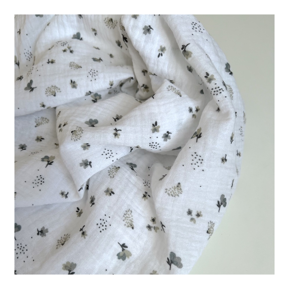 Double gaze de coton Nelsi blanc motif gris