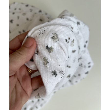 Double gaze de coton Nelsi blanc motif gris Double gaze de coton Nelsi blanc motif gris