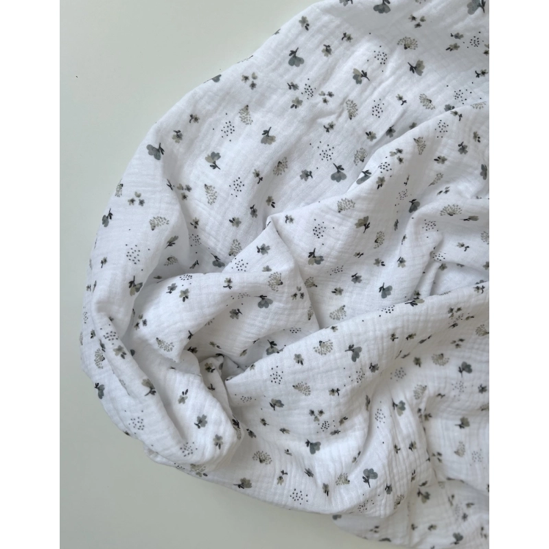 Double gaze de coton Nelsi blanc motif gris