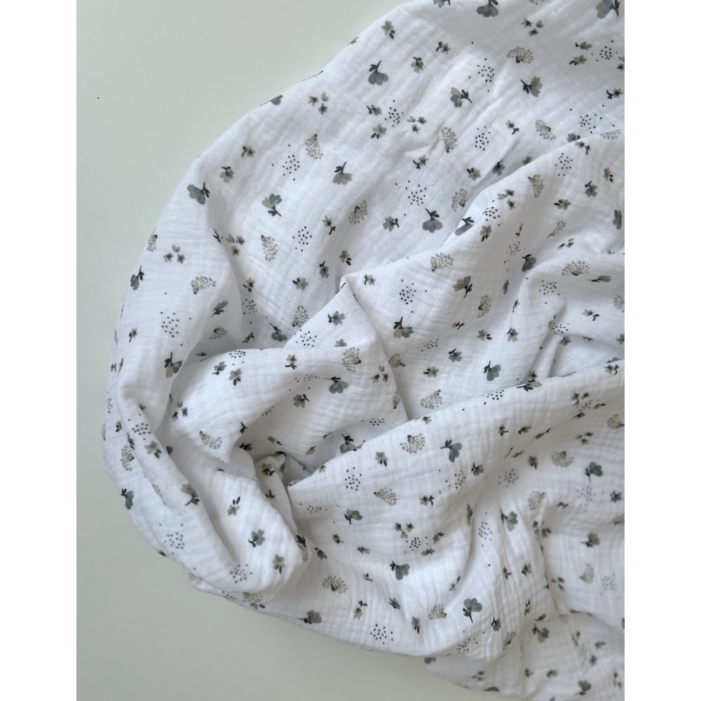 Double gaze de coton Nelsi blanc motif gris