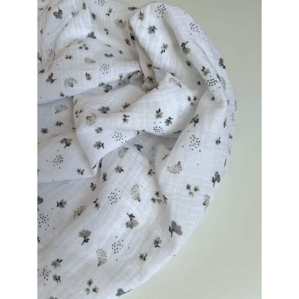 Double gaze de coton Nelsi blanc motif gris