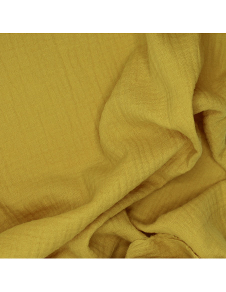 Double gaze de coton BIO unie MOUTARDE
