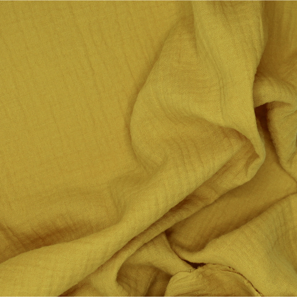 Double gaze de coton BIO unie MOUTARDE