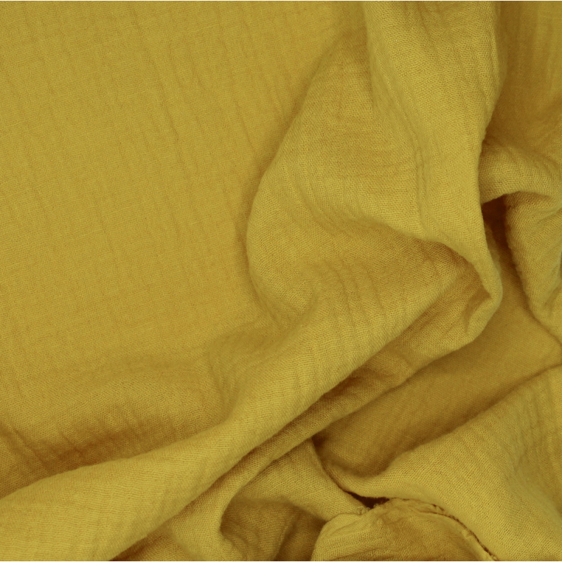 Double gaze de coton BIO unie MOUTARDE